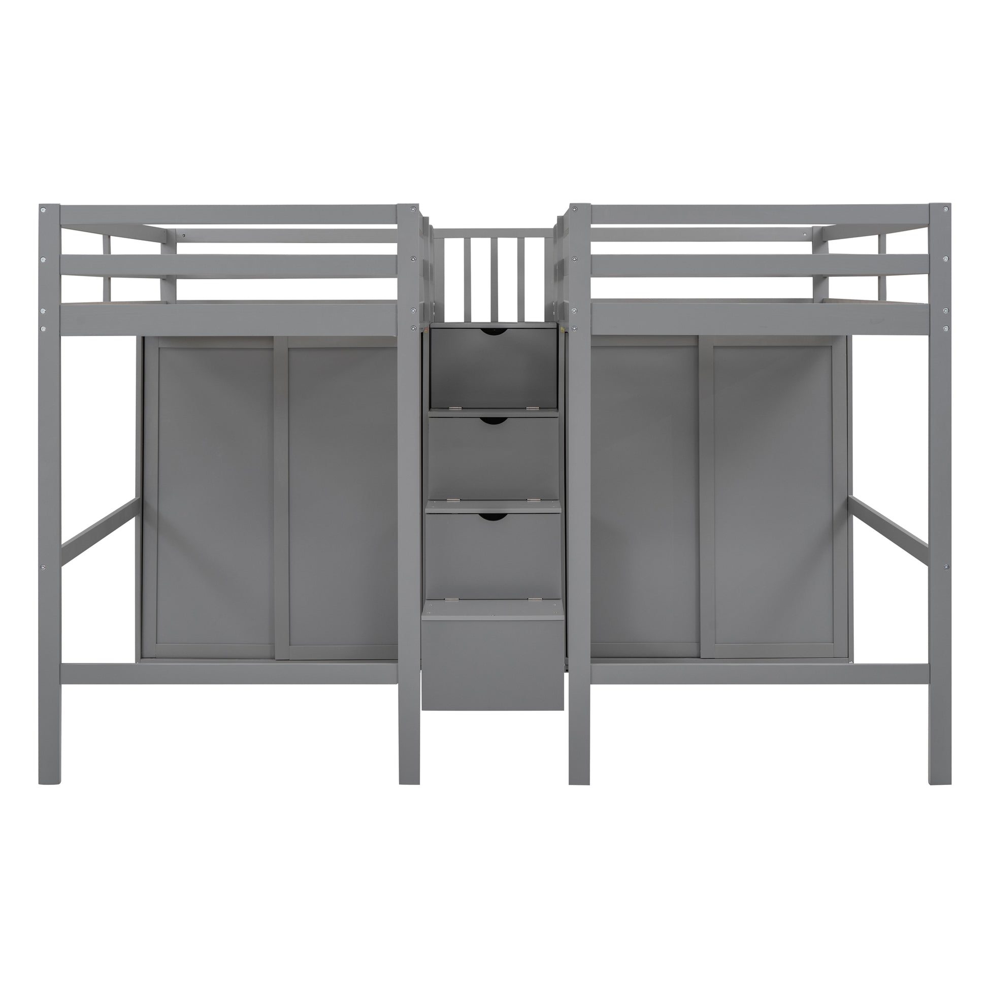 Double Twin Loft Beds with Wardrobes and Staircase gray-solid wood+mdf