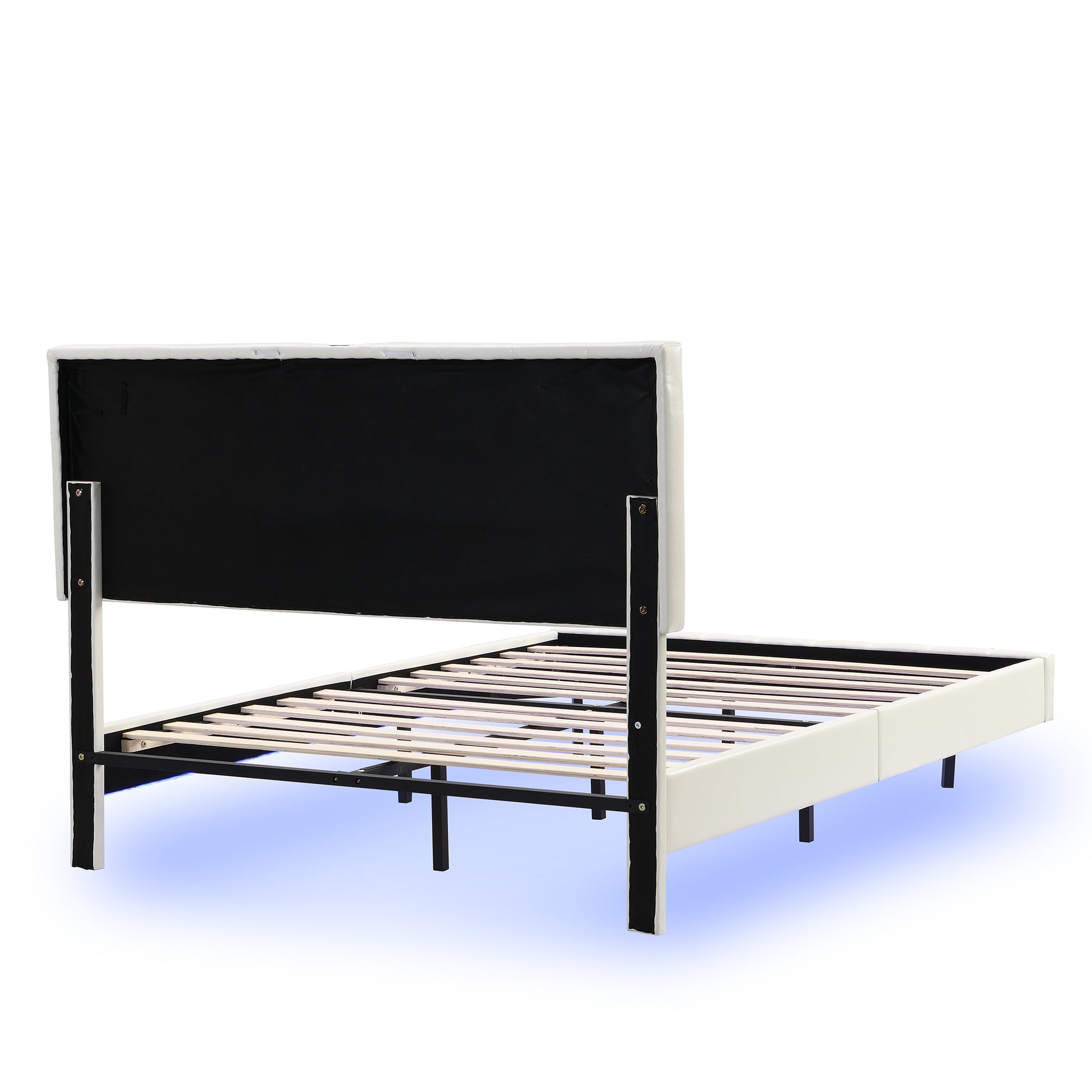 Queen Size Floating Bed Frame With Led Lights And