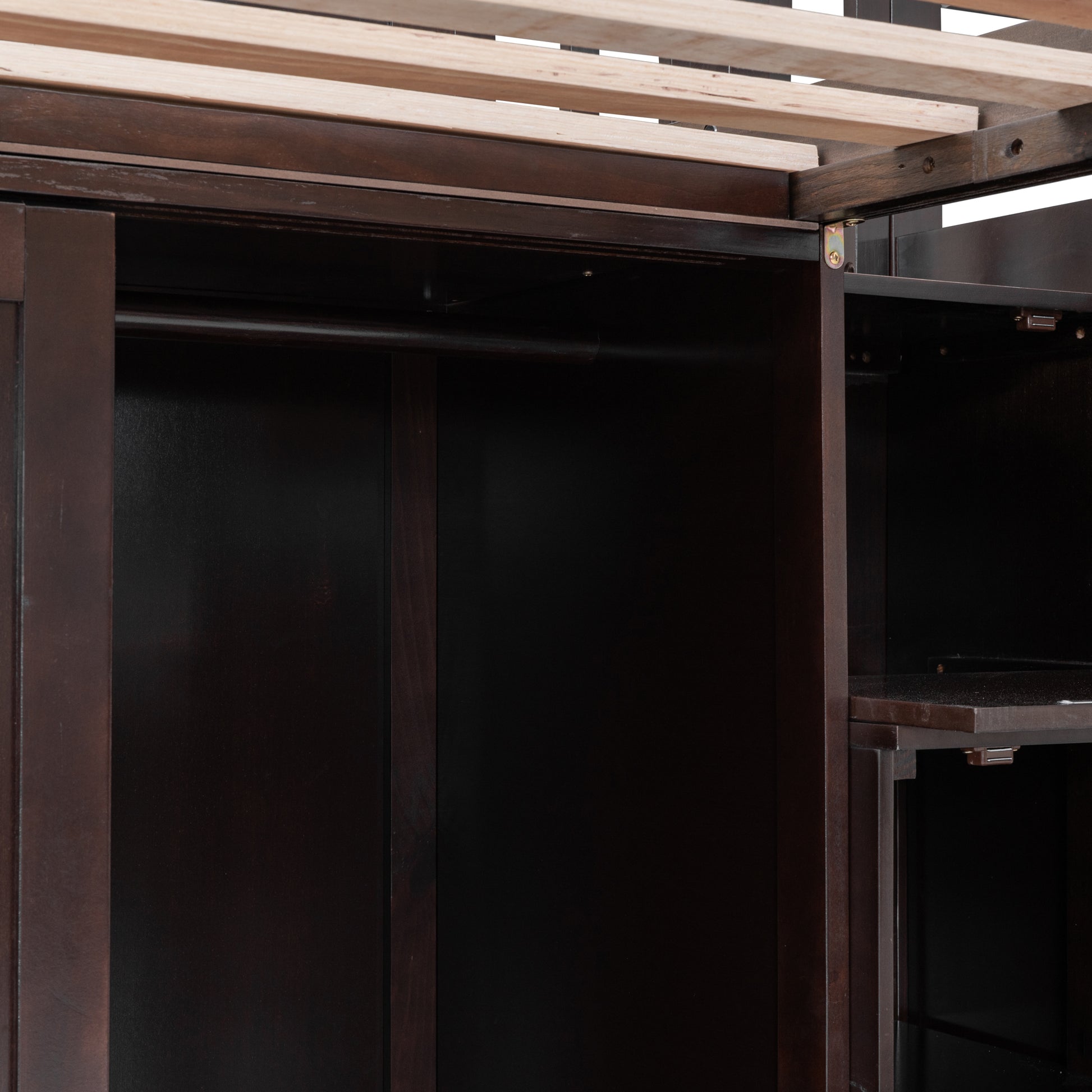 Double Twin Loft Beds with Wardrobes and Staircase espresso-solid wood+mdf