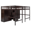 Double Twin Loft Beds with Wardrobes and Staircase espresso-solid wood+mdf