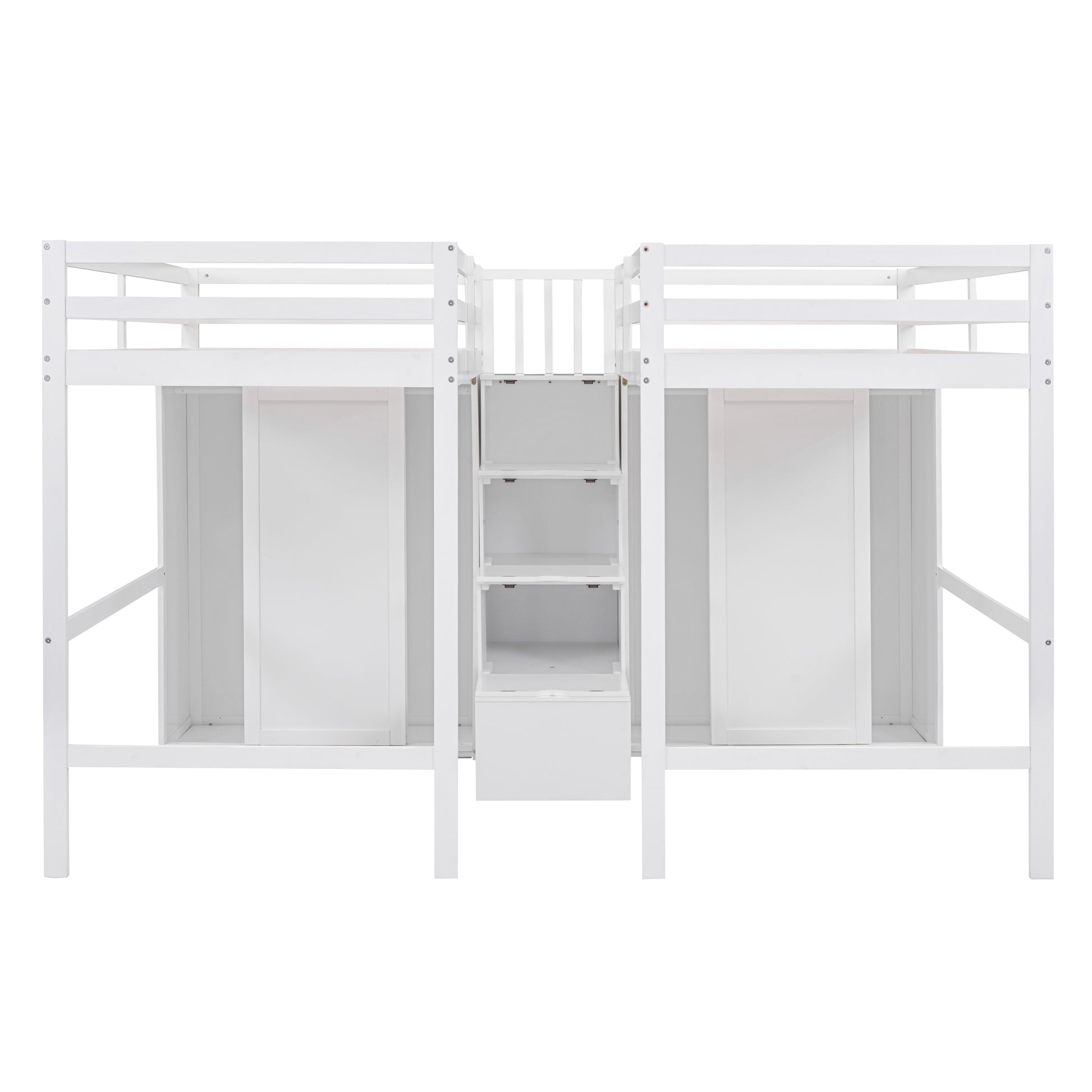 Double Twin Loft Beds with Wardrobes and Staircase white-solid wood+mdf