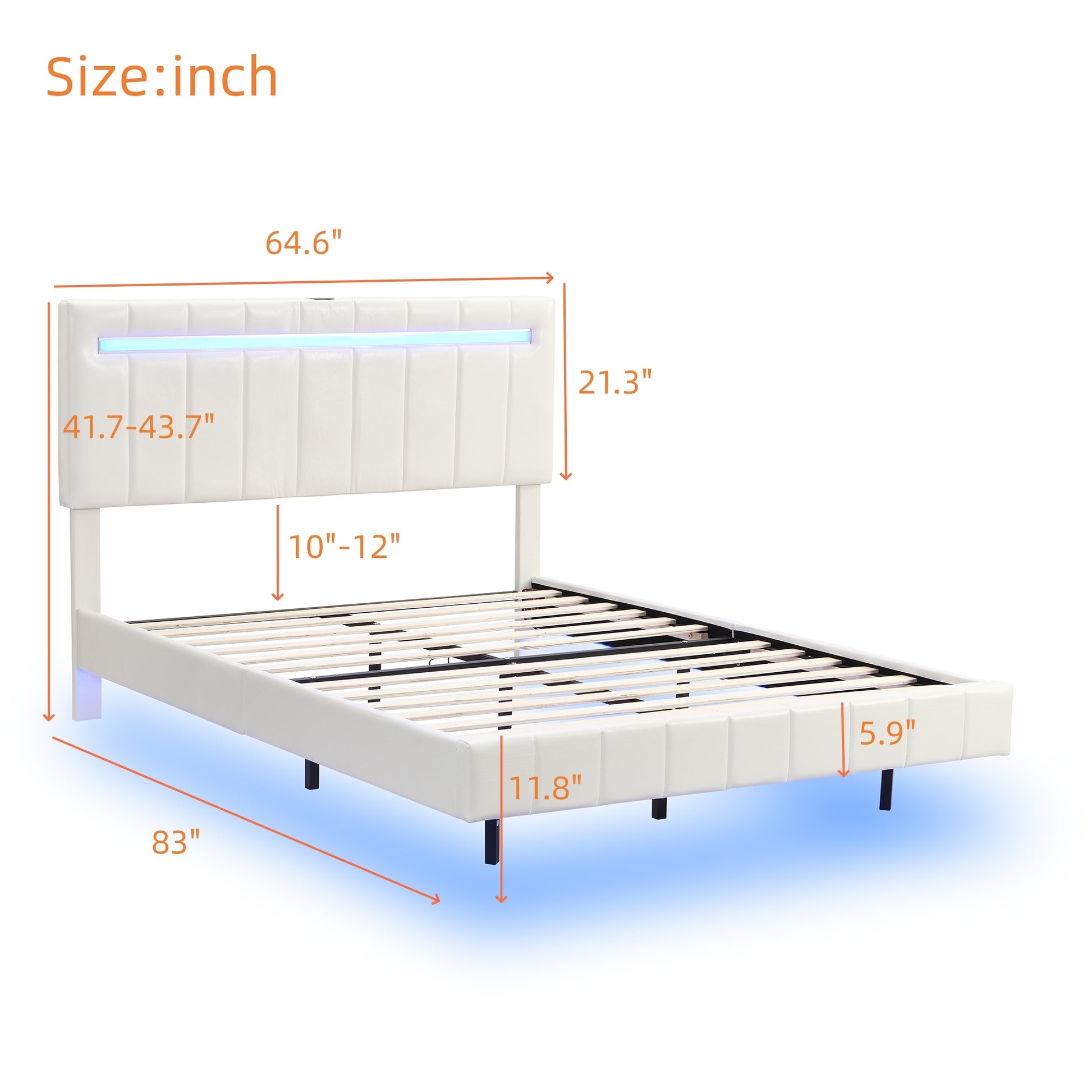 Queen Size Floating Bed Frame With Led Lights And