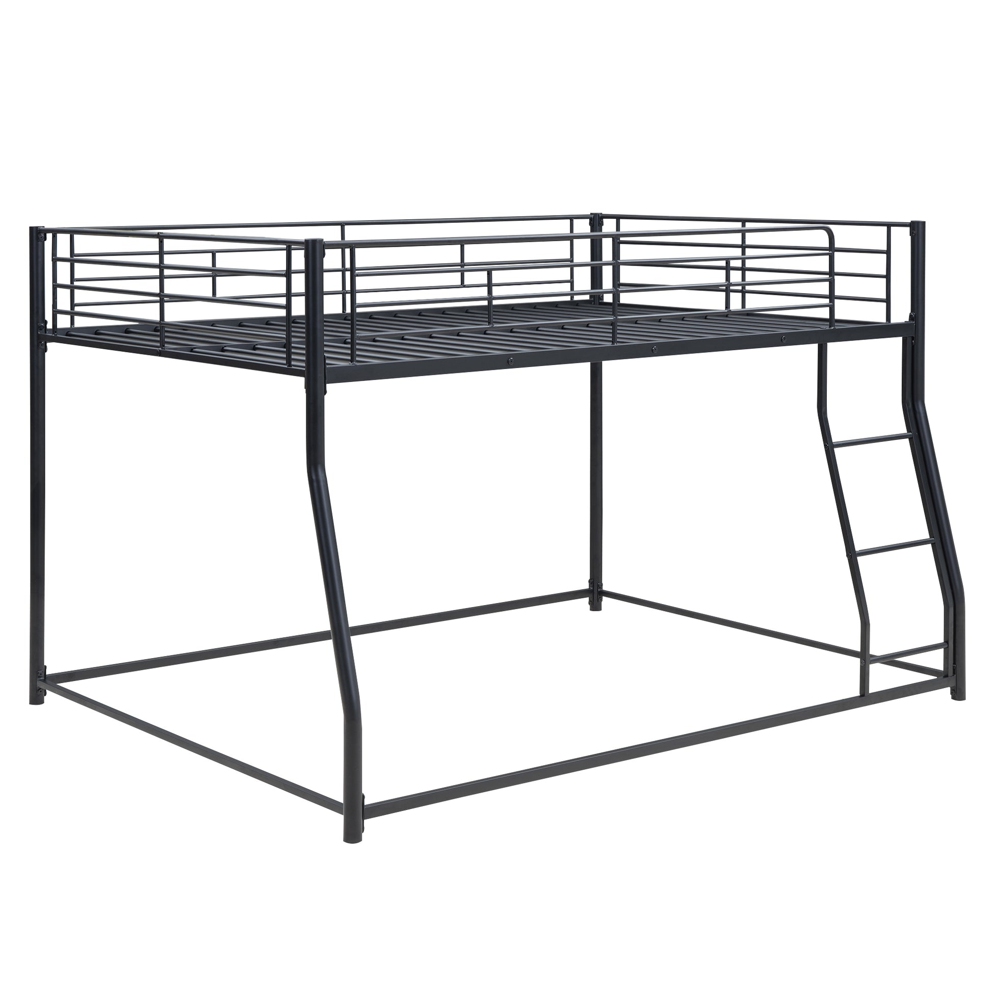 Metal Floor Bunk Bed, Full XL over Queen, Black black-metal