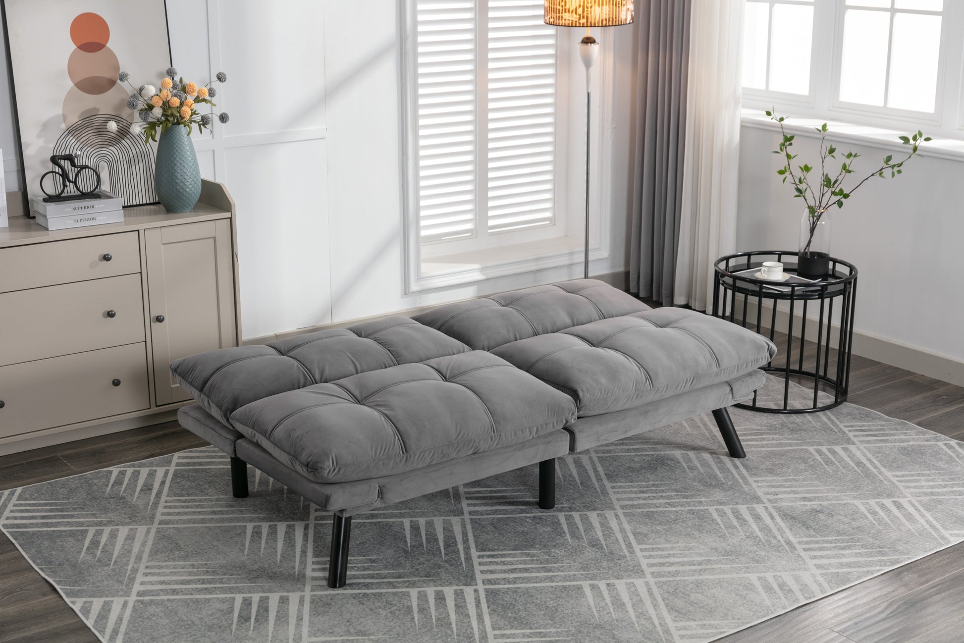 Light Grey Convertible Folding Modern sofa Bed white-wood-primary living space-light duty-pine-2