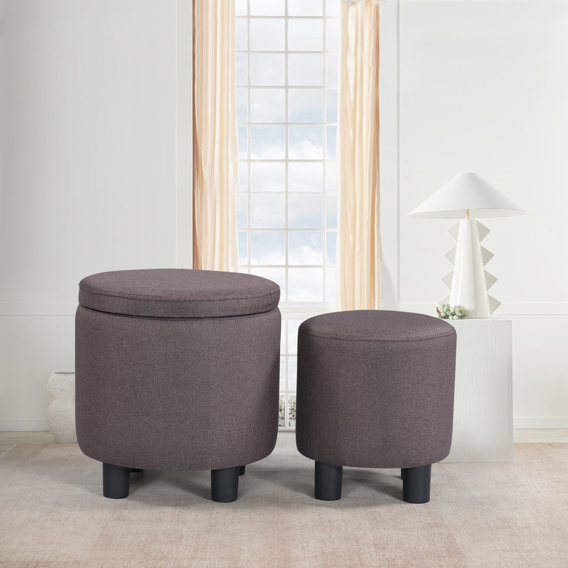 JST Home Decor Upholstered Round Fabric Tufted brown-carbon fiber
