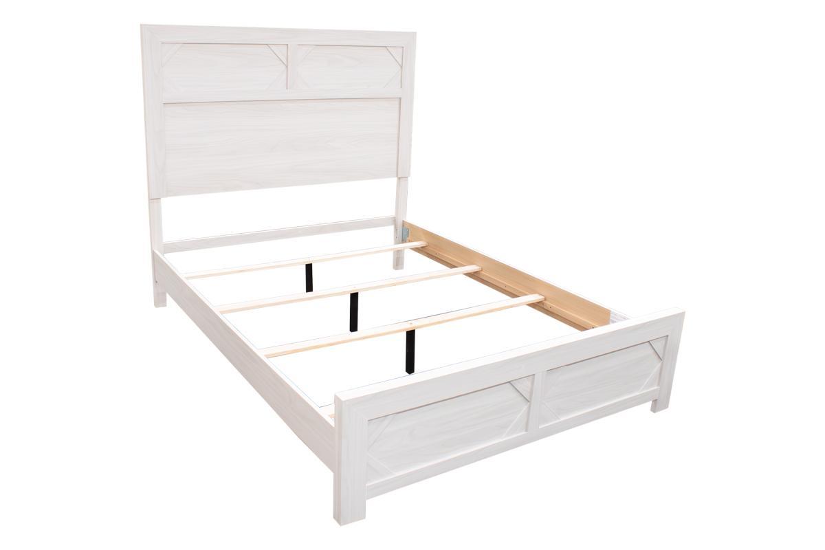 White Color 1pc Queen Size Bed High Headboard MDF box spring