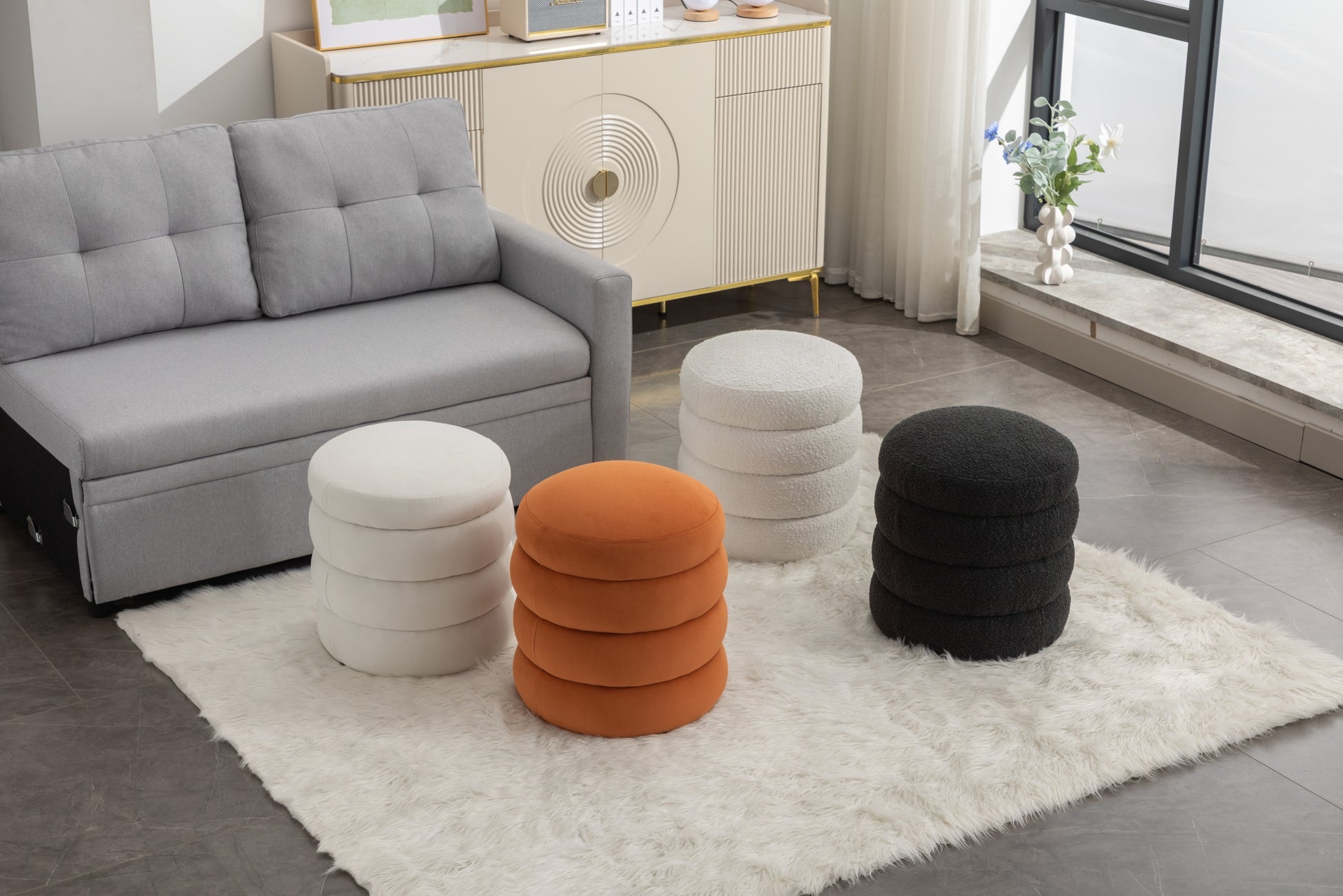 006 Soft Velvet Round Ottoman Footrest