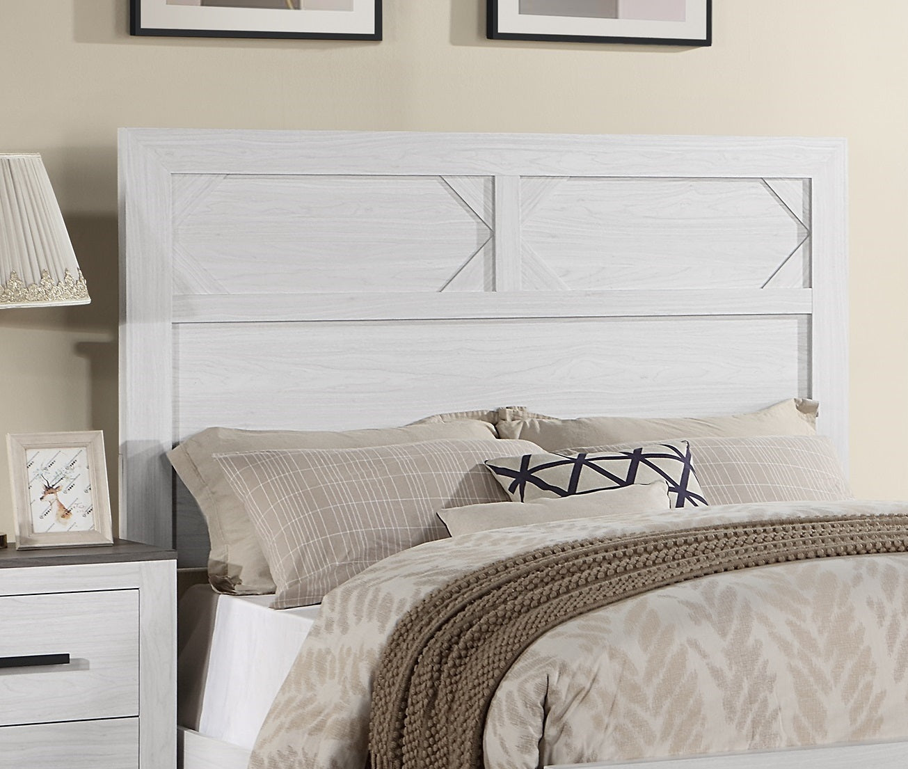 White Color 1pc Queen Size Bed High Headboard MDF box spring