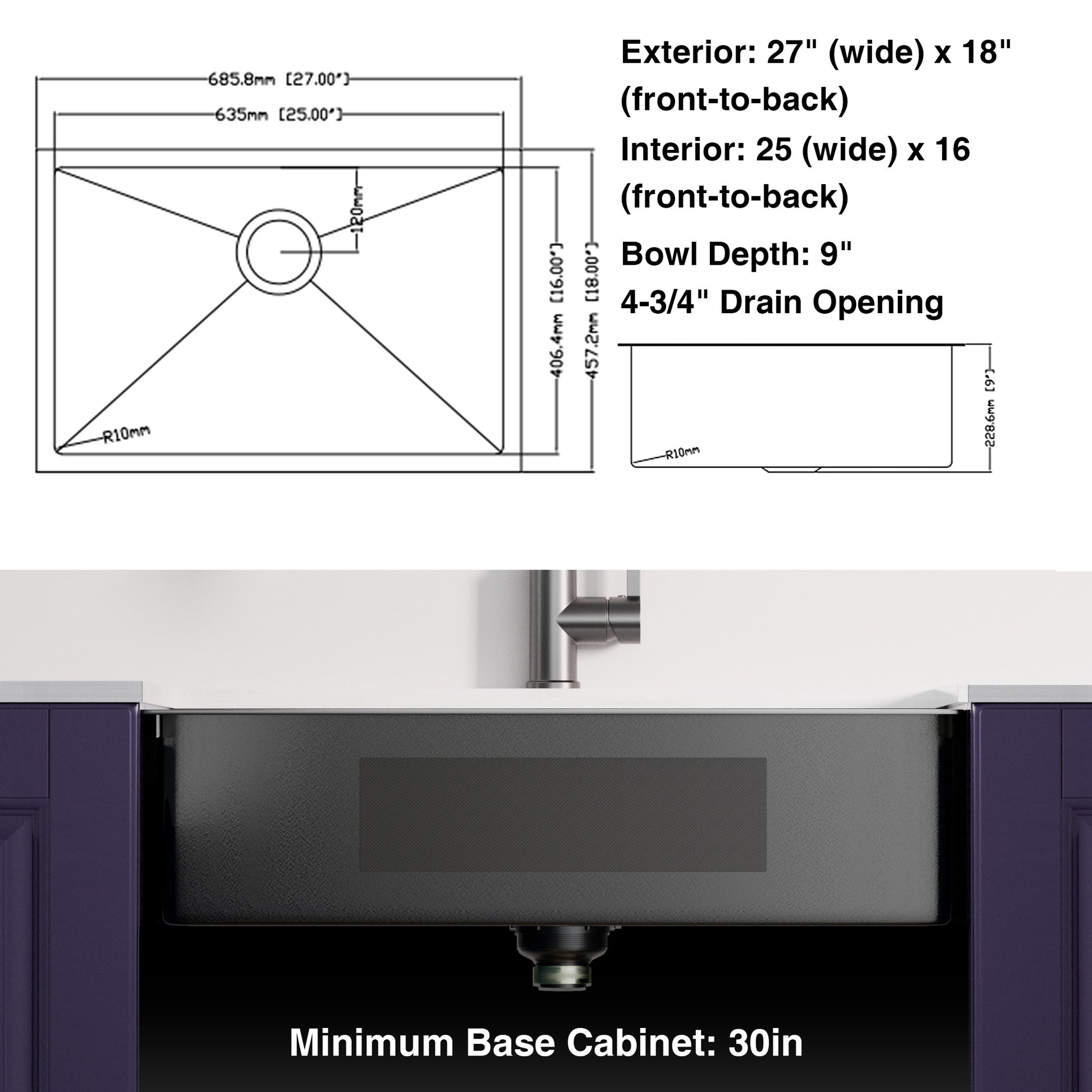 27x17 inch Undermount Gunmetal Black 18 Gauge