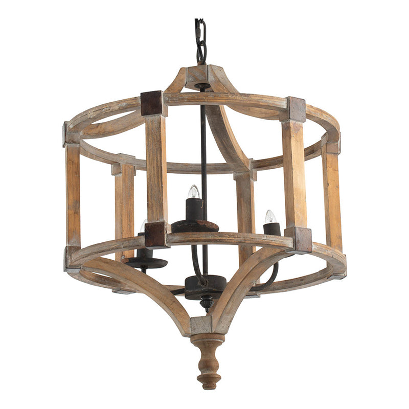 3 Light Wood Drum Chandelier, Hanging Light