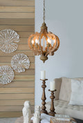 Farmhouse Chandelier, 6 Light Wood Chandelier Pendant beige brown-wood