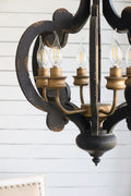 French Country Wood Chandelier, 6 Light Farmhouse black-mdf+metal