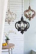 French Country Wood Chandelier, 6 Light Farmhouse black-mdf+metal