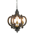 French Country Wood Chandelier, 6 Light Farmhouse black-mdf+metal