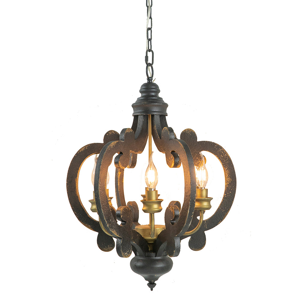 French Country Wood Chandelier, 6 Light Farmhouse black-mdf+metal