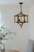 3 Light Wood Drum Chandelier, Hanging Light