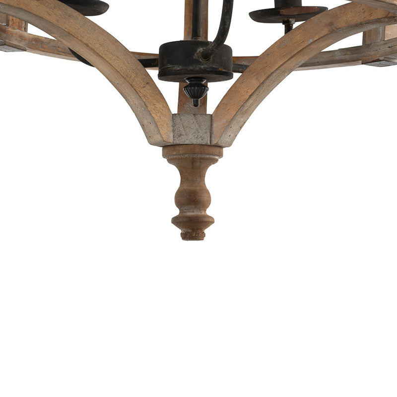 3 Light Wood Drum Chandelier, Hanging Light