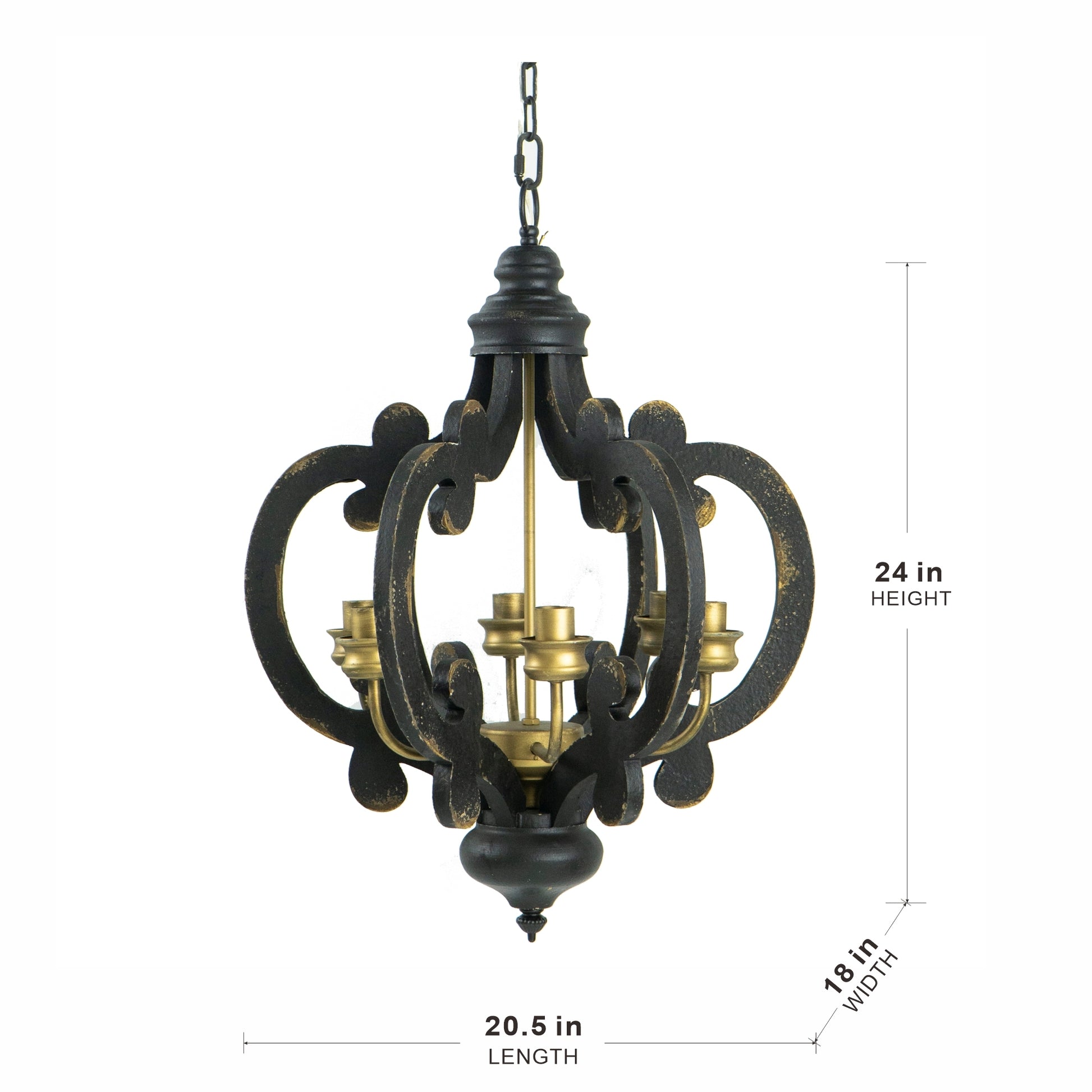 French Country Wood Chandelier, 6 Light Farmhouse black-mdf+metal