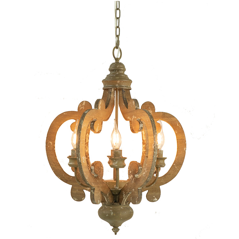 Farmhouse Chandelier, 6 Light Wood Chandelier Pendant beige brown-wood