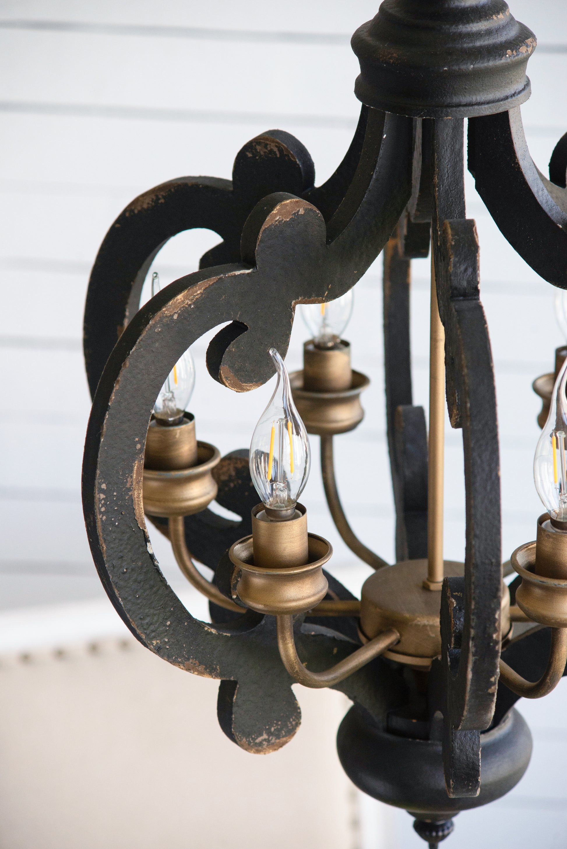 French Country Wood Chandelier, 6 Light Farmhouse black-mdf+metal