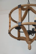 3 Light Wood Drum Chandelier, Hanging Light