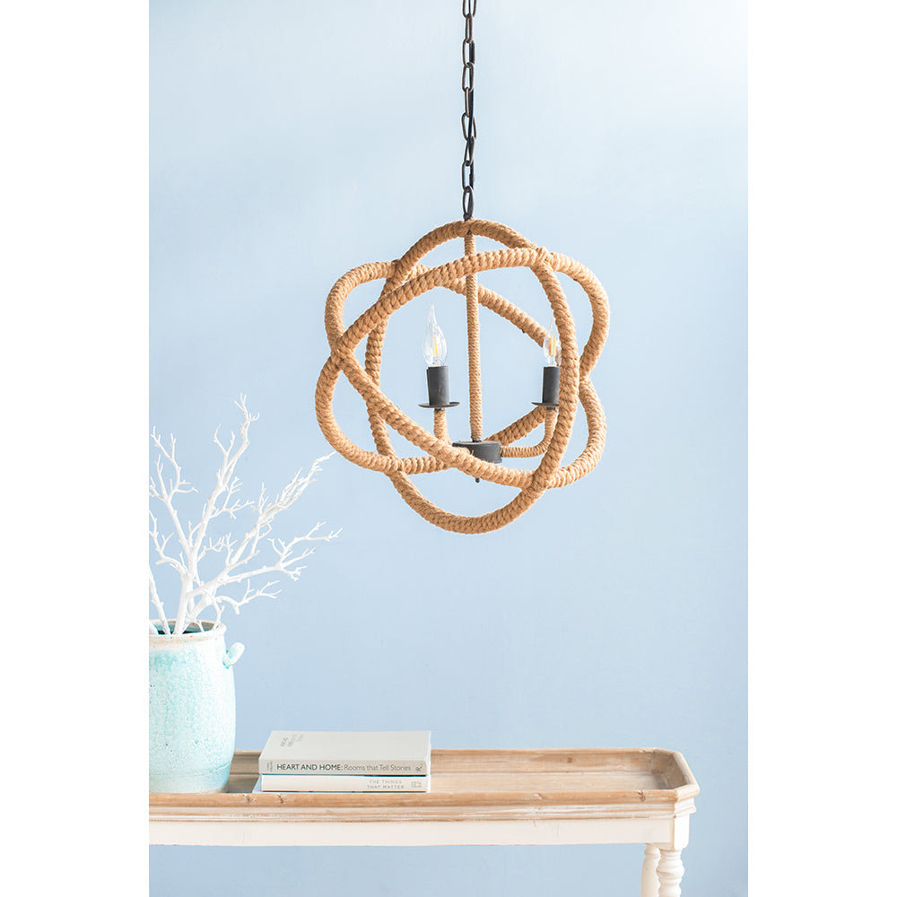 3 Light Farmhouse Chandelier, Rope Chandelier