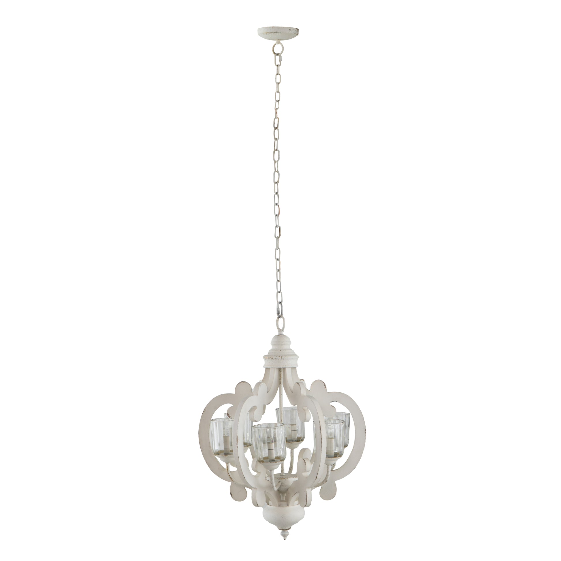 Farmhouse Chandelier, 6 Light Wood Chandelier Pendant cream-mdf+metal