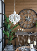 Farmhouse Chandelier, 6 Light Wood Chandelier Pendant cream-mdf+metal