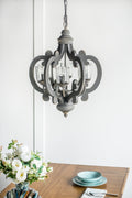 Farmhouse Chandelier, 6 Light Wood Chandelier Pendant gray-mdf+metal