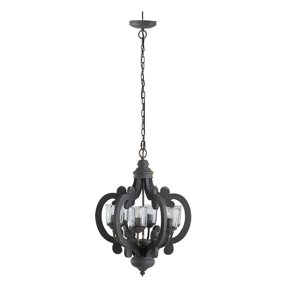 Farmhouse Chandelier, 6 Light Wood Chandelier Pendant gray-mdf+metal