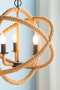 3 Light Farmhouse Chandelier, Rope Chandelier