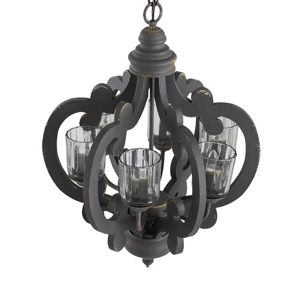 Farmhouse Chandelier, 6 Light Wood Chandelier Pendant gray-mdf+metal