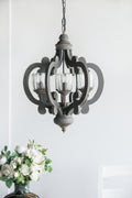 Farmhouse Chandelier, 6 Light Wood Chandelier Pendant gray-mdf+metal