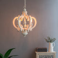 French Country Wood Chandelier, 6 Light Farmhouse beige-mdf+metal