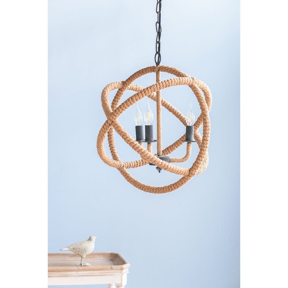 3 Light Farmhouse Chandelier, Rope Chandelier