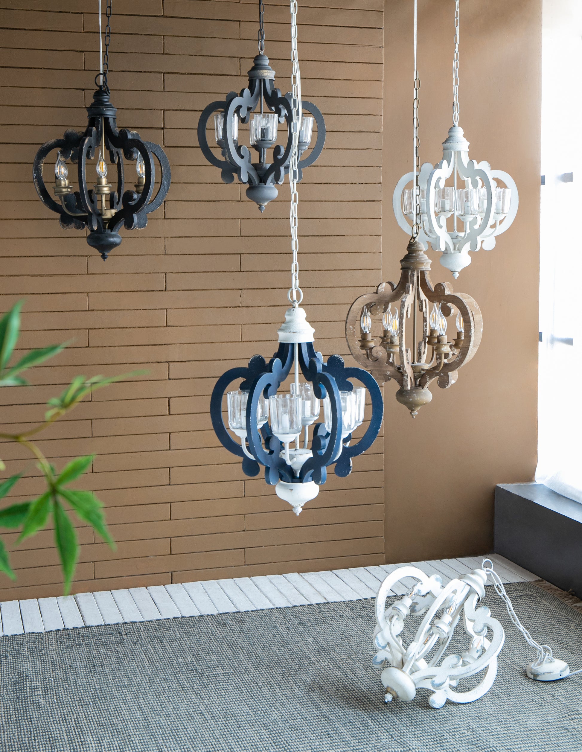 Farmhouse Chandelier, 6 Light Wood Chandelier Pendant cream-mdf+metal