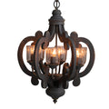 Farmhouse Chandelier, 6 Light Wood Chandelier Pendant gray-mdf+metal