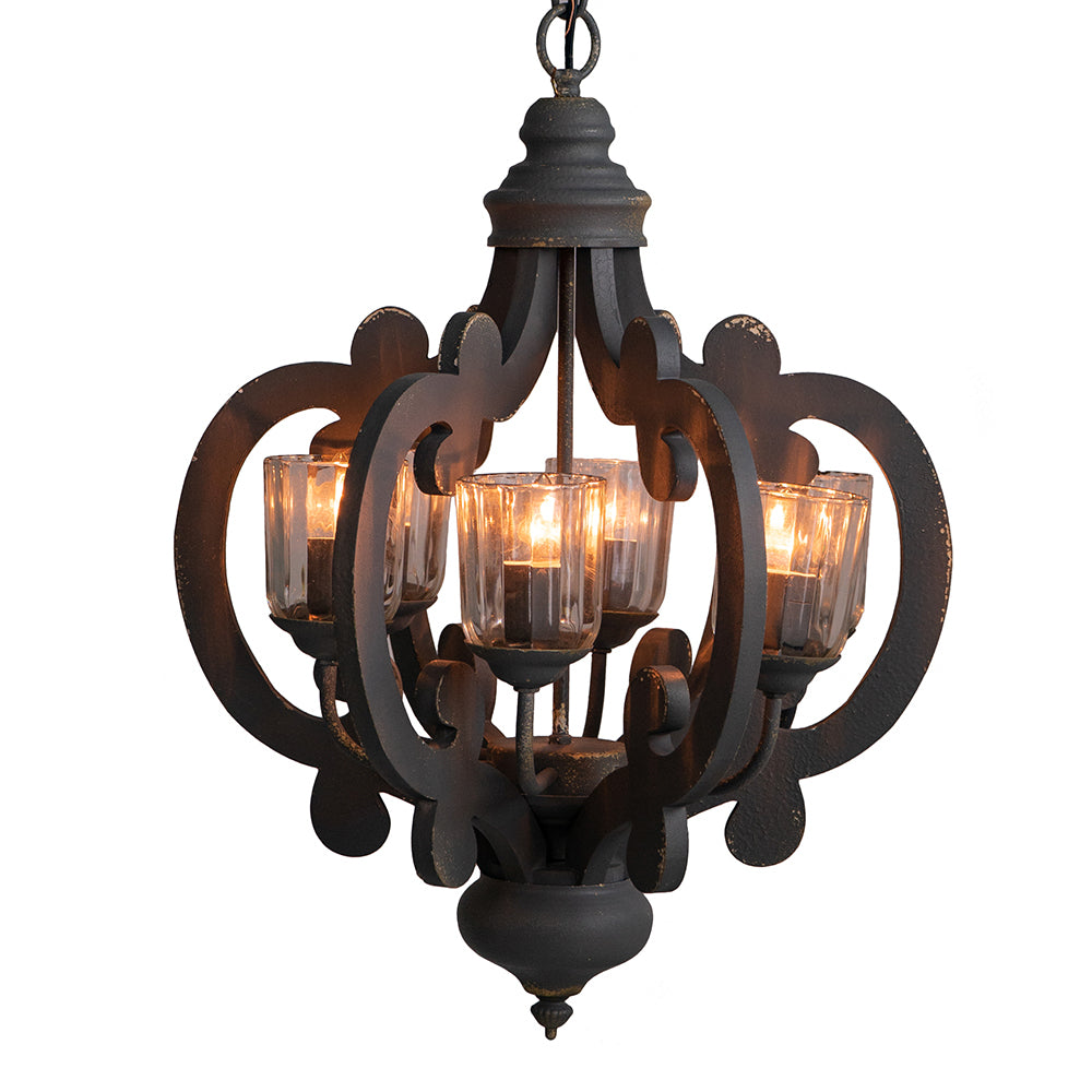 Farmhouse Chandelier, 6 Light Wood Chandelier Pendant gray-mdf+metal