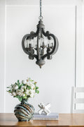 Farmhouse Chandelier, 6 Light Wood Chandelier Pendant gray-mdf+metal