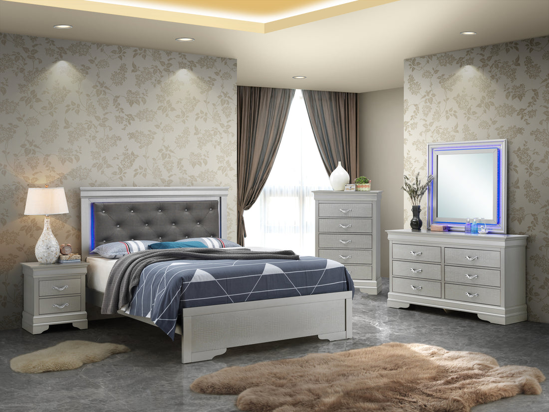 Lorana G6500C KB3 King Bed , Silver champagne-particle board