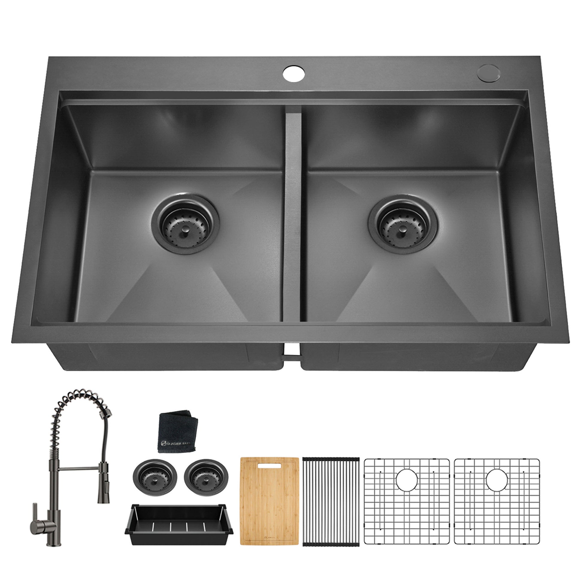 33x22 Inch Gunmetal Black Topmount Double Bowl gunmetal black-stainless steel