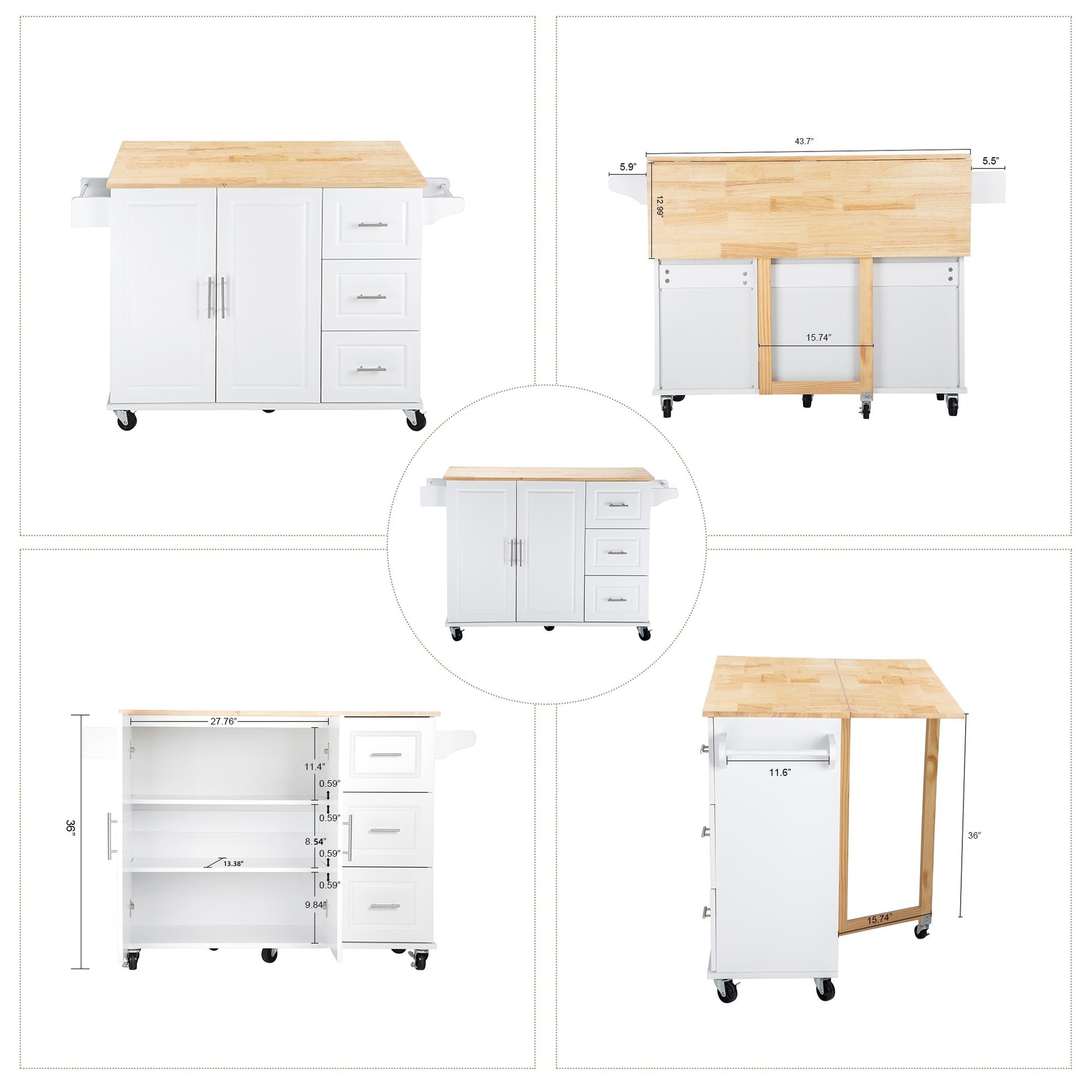 Kitchen Island & Kitchen Cart, Mobile Kitchen Island white-mdf