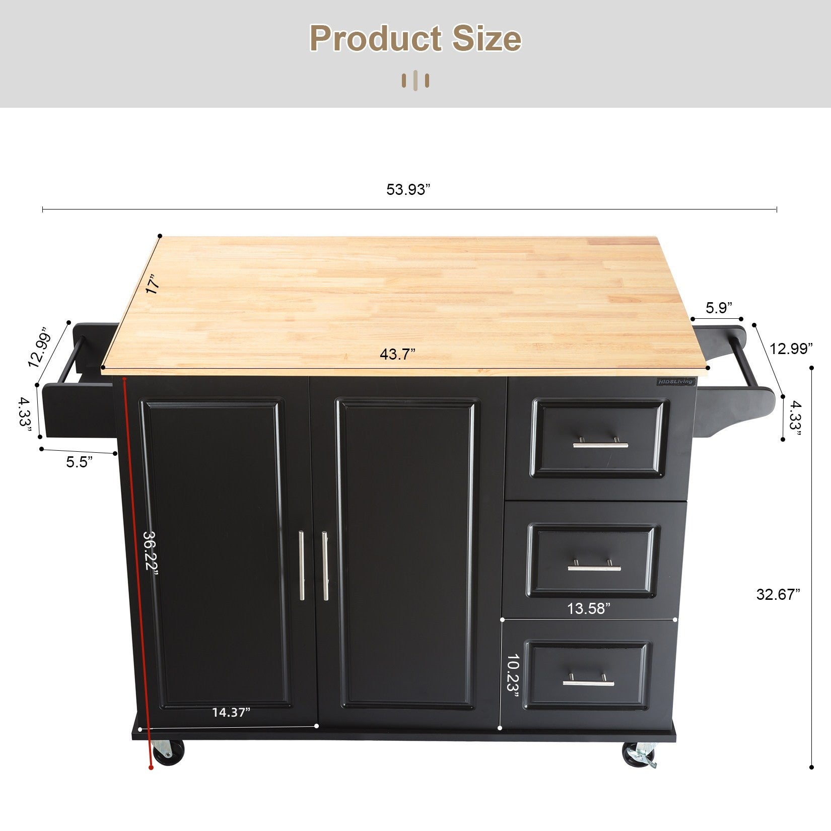 Kitchen Island & Kitchen Cart, Mobile Kitehcn Island black-mdf