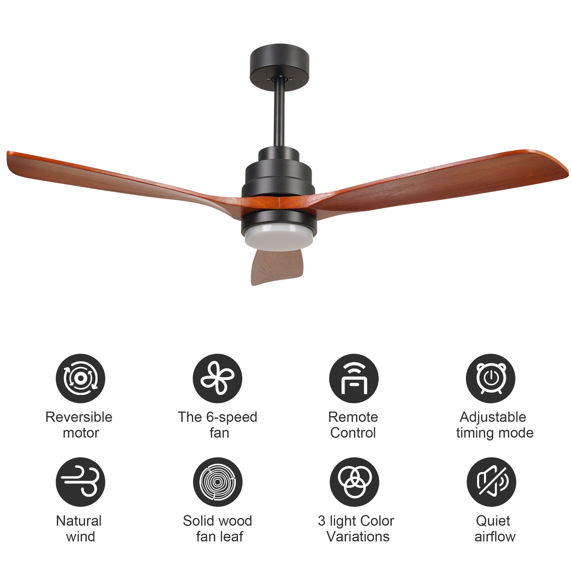 52 inch wood Ceiling Fan with Lights black brown-metal