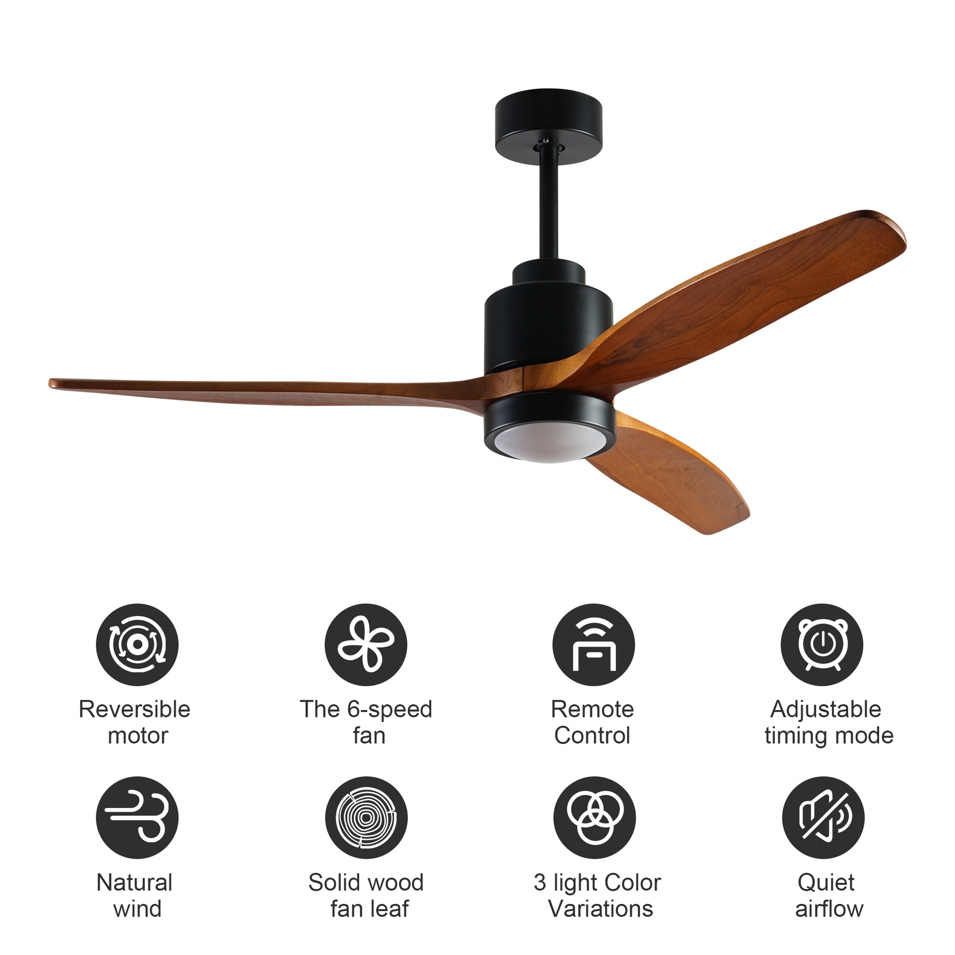 52 inch wood Ceiling Fan with Lights black brown-metal