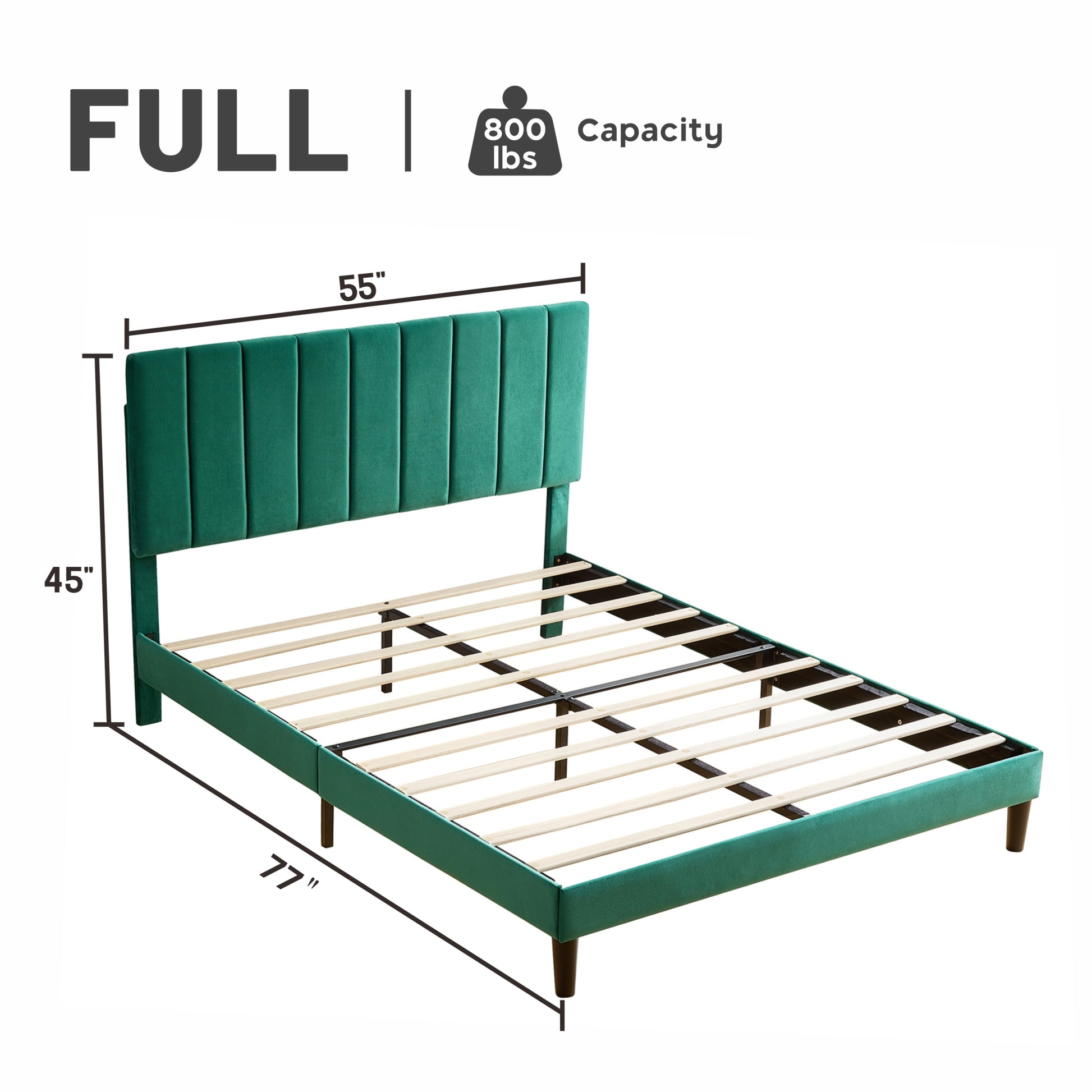 Full Size Frame Platform Bed with Upholstered green-wood