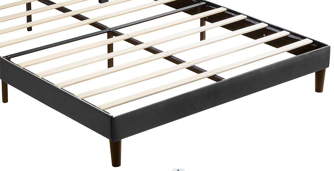 Full Size Frame Platform Bed with Upholstered black-wood