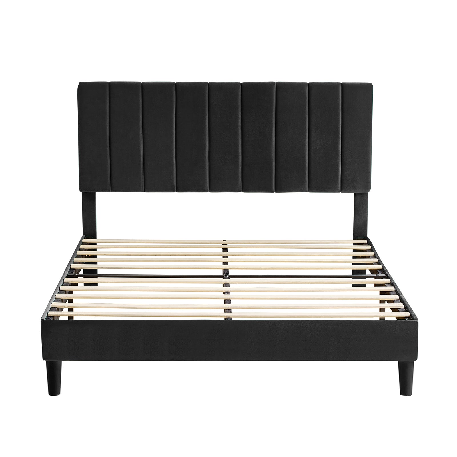 Full Size Frame Platform Bed with Upholstered black-wood