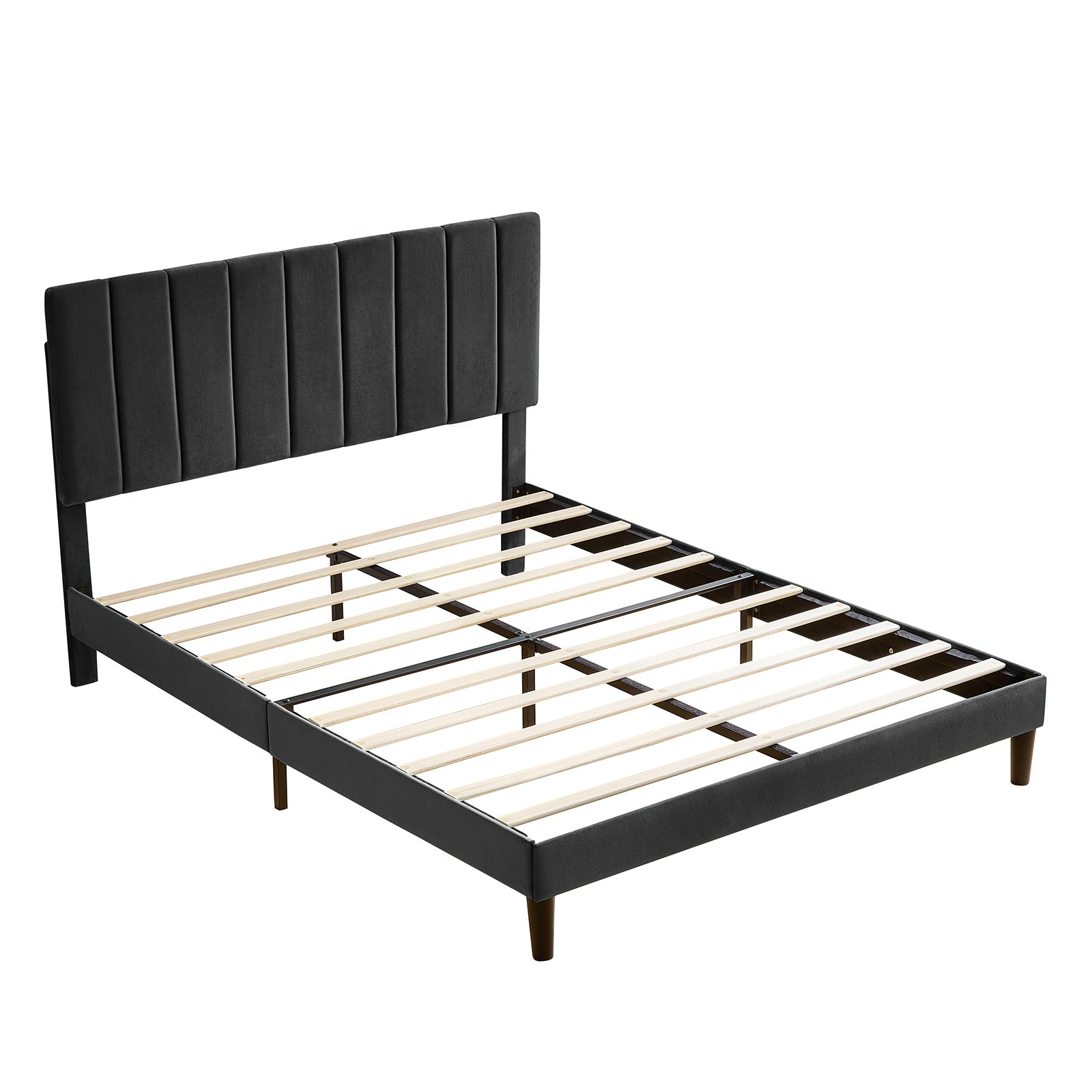 Full Size Frame Platform Bed with Upholstered black-wood