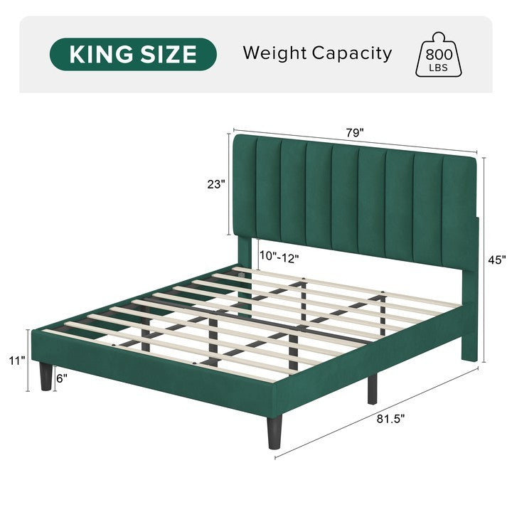 Molblly King Size Bed Frame with Upholstered green-wood